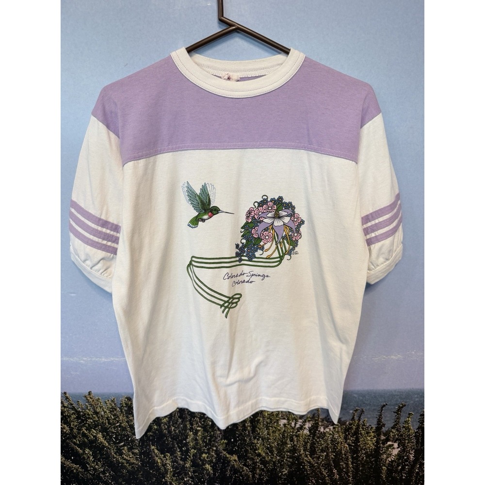 1983 Colorado Springs  Hummingbird Floral T-shirt Size Large Kitsch alore